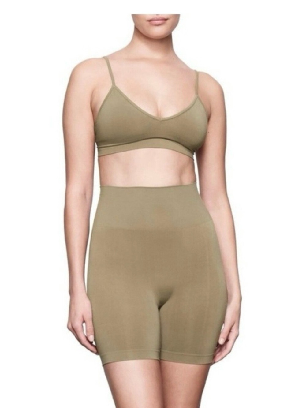 SKIMS Seamless Bralette & High-Waist Shaping Shorts in Olive